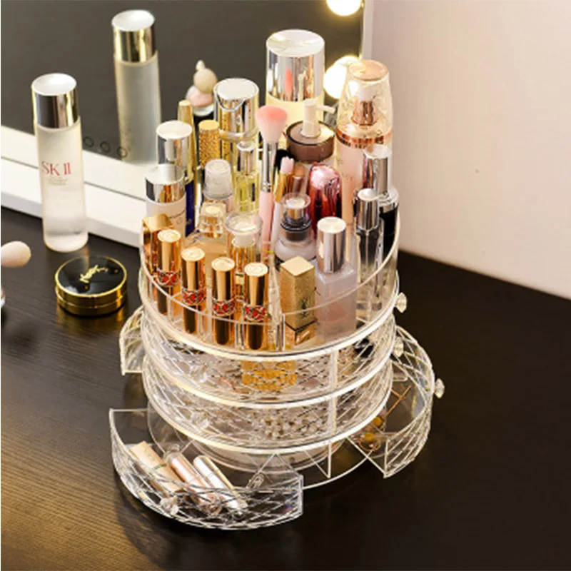 

DIY 360 Degre Rotatable Acrylic Cosmetic Storage Box Transparent Cosmetic Display Box Detachable Makeup Beauty Organizer