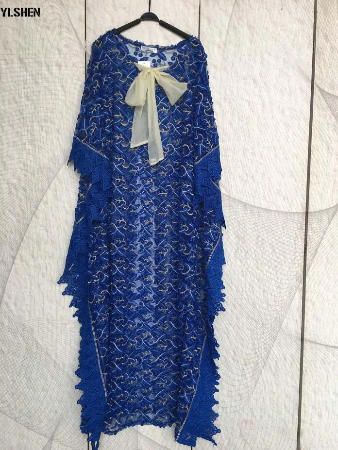 Royal Blue Африканские платья для женщин большого размера в африканском стиле Одежда Дашики кружева вышивка цветок халат бубоу африкаин одежда Африка платье - Цвет: Royal Blue