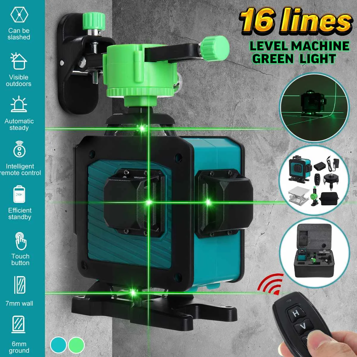 

ZEAST 16 Line 360 Horizontal Vertical Cross 4D Green Light Laser Level Self-Leveling Measure Super Powerful Laser Beam