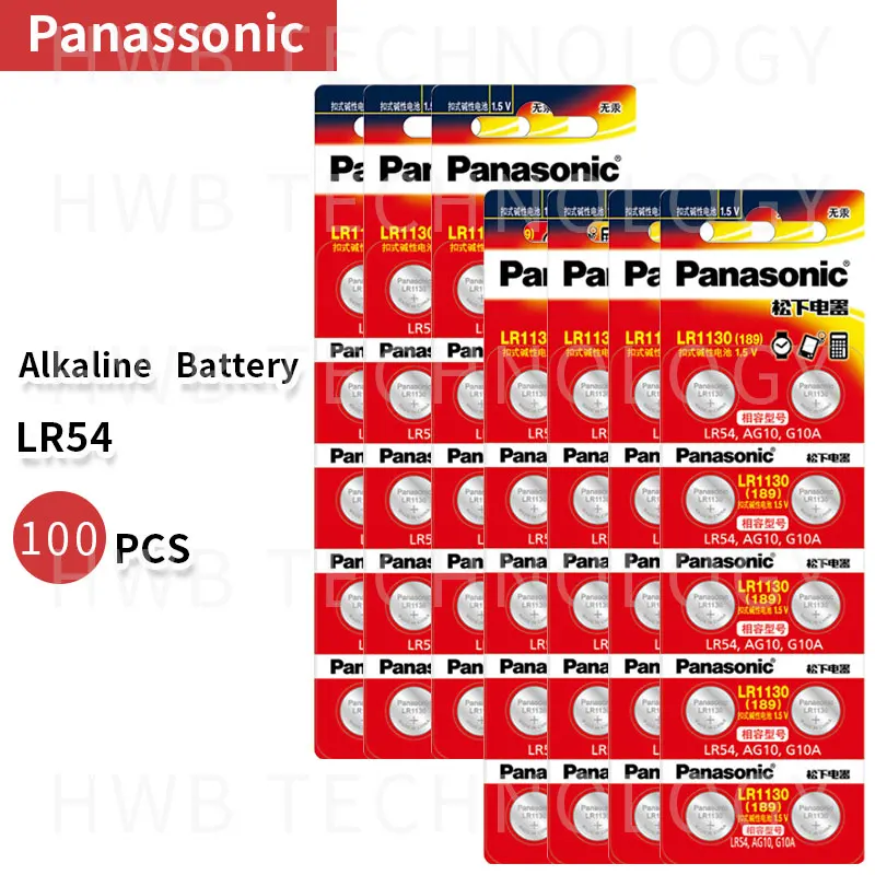 100 шт. 100% оригинальные щелочные кнопочные батарейки PANASONIC LR54 189 AG10 L1131 SR1130 G10 V10GA 389