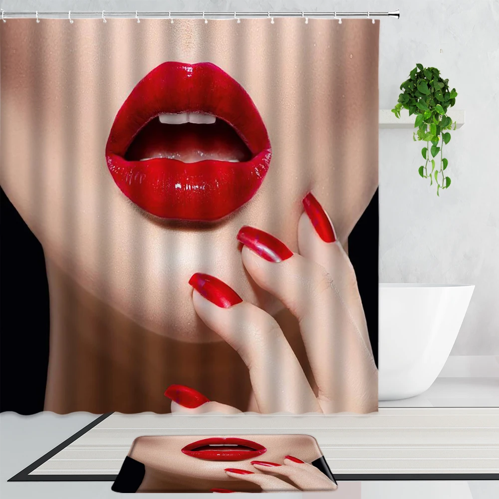 Модный с изображением красных губ занавески для душа на высоком каблуке красивые