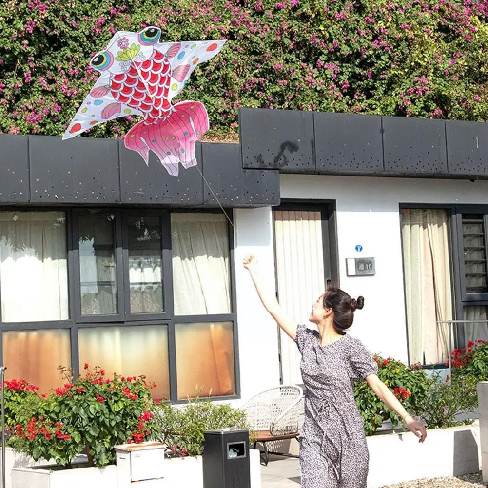 

2021 New Kite For Adults Chinese Wind, New Pink Goldfish Breeze 210T Kite Easy Poly Tear-resistant To Thick Fly And For Chi J0W1