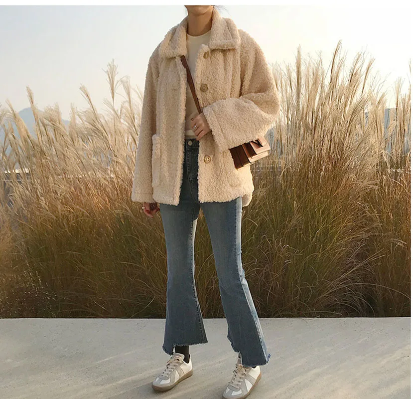 

Button Thick Faux Fur Coat Women 2020 Autumn Winter Warm Soft Loose Jacket Female Outerwear Plush Ladies Casual Overcoat veste