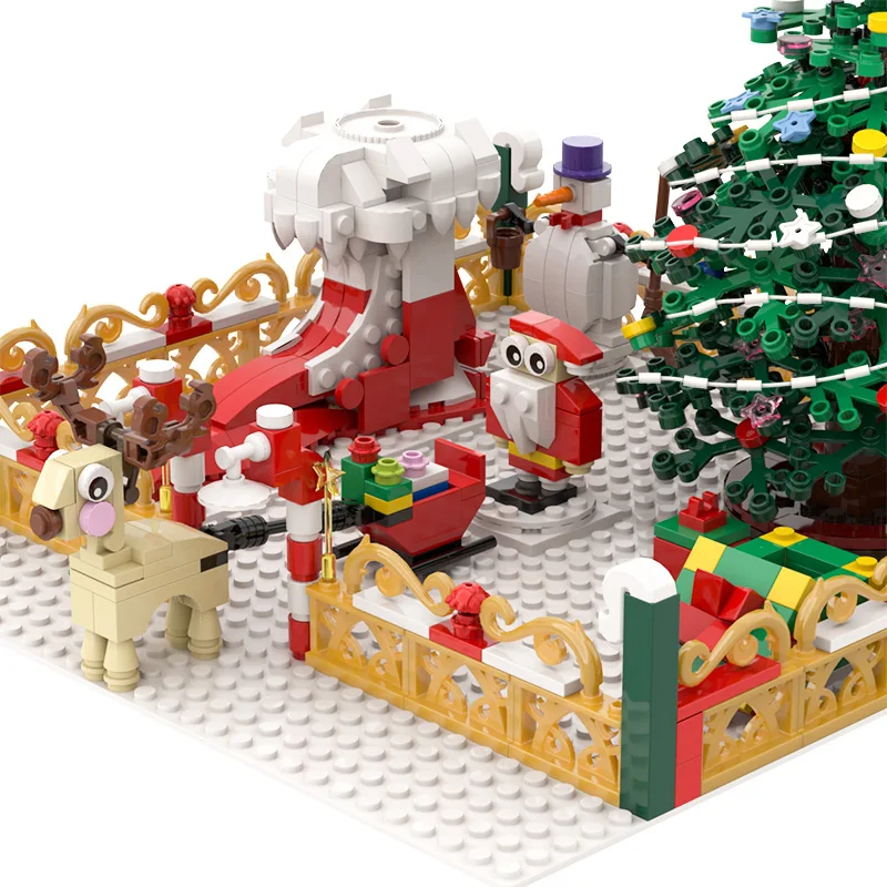 

MOC Christmas tree elk gift bell Santa hat Friend Amusement park Winter Village Train decoration Building Blocks Santa Toy Gifts