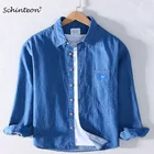 Мужская джинсовая рубашка Schinteon, повседневная Осенняя рубашка из 2020 хлопка с длинными рукавами и отложным воротником, 100%