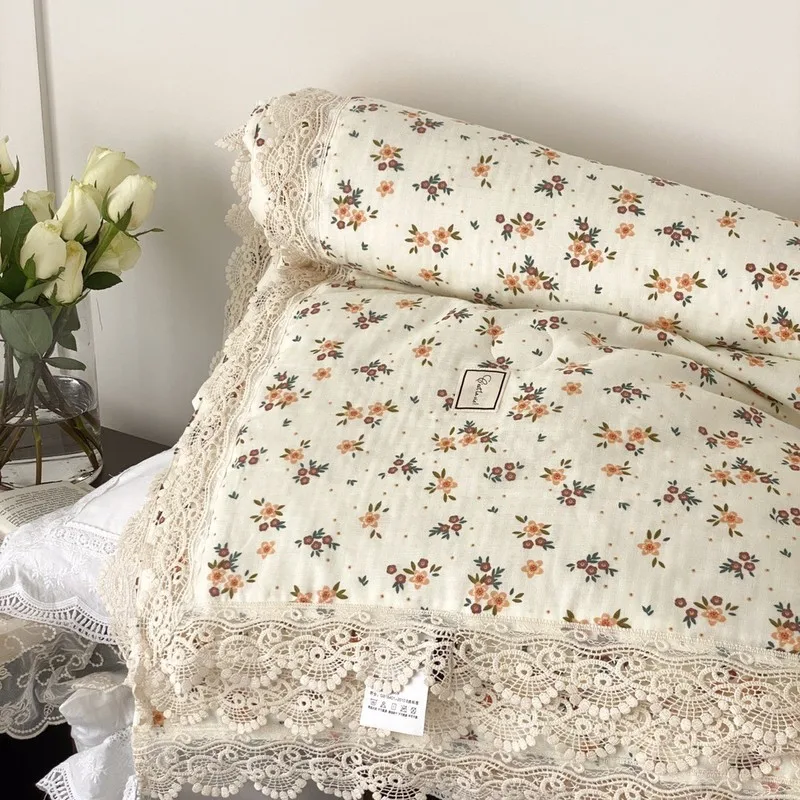 

Summer 100% Cotton Air Condition Thin Nap Blanket Student Cartoon Cool Quilt Patchwork Comfortable Bed Cover Office Hotel