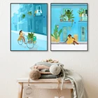 Марокканский постер для путешествий, плавания у бассейна, Дамский постер, Марракеш, рисунок на холсте, летняя тропическая Настенная картина, картина, домашний декор