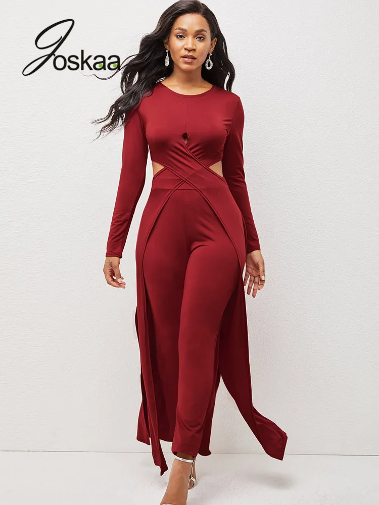 

Joskaa Casual Two Piece Set Women Clothing Solid Cross Hollow Out Cape and Tights Pencil Pants Sets Fall 2021 Fashion Streetwear