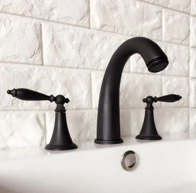 Черный Масляный латунный Смеситель для раковины на бортике комплект из 3