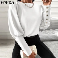 vonda women blouse sexy puff sleeve solid color tops casual long sleeve button up shirts 2021 vonda bohemian tops