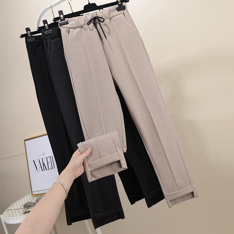 Женские шерстяные брюки Pantalon Femme утолщенные теплые однотонные мягкие свободные с