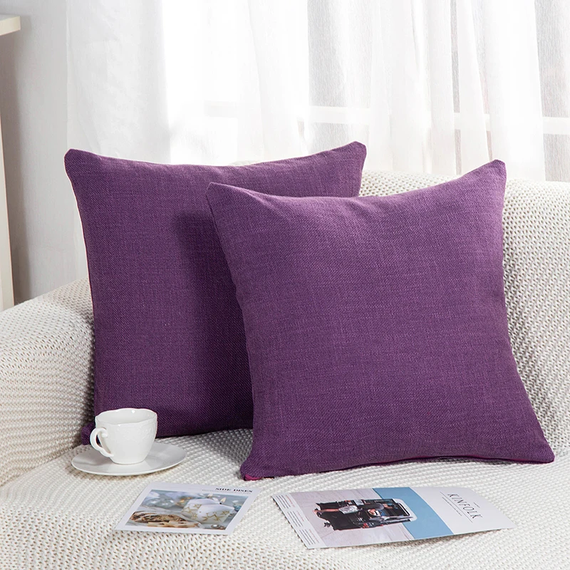 

2 Piece Cushion Cover,100%Cotton Linen Square Decorative Throw Pillow Cover Solid Color Cushion Case for Home Sofa,No Filler,pur