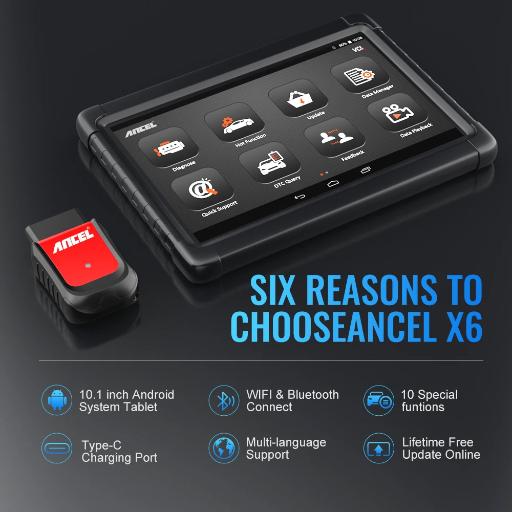 Ancel X6 OBD2 сканер полная система OBD 2 автомобильное масло сканера ABS EPB DPF SAS 10 функции