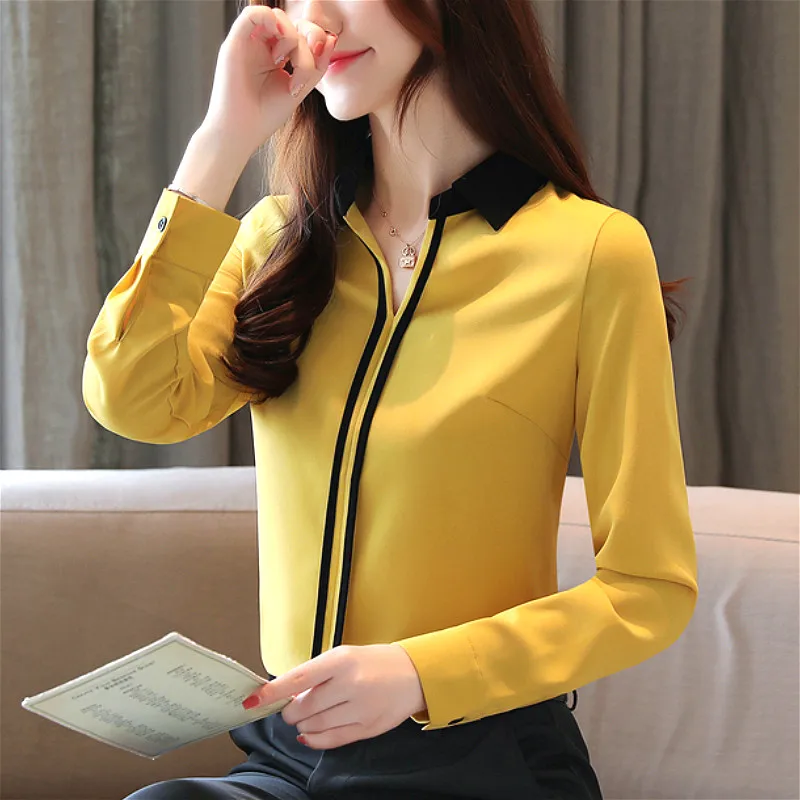 Blusas mujer de moda, шифоновая блузка на черной пуговице, однотонная блуза, женские топы с цветочной вышивкой в стиле Харадзюку, 0186