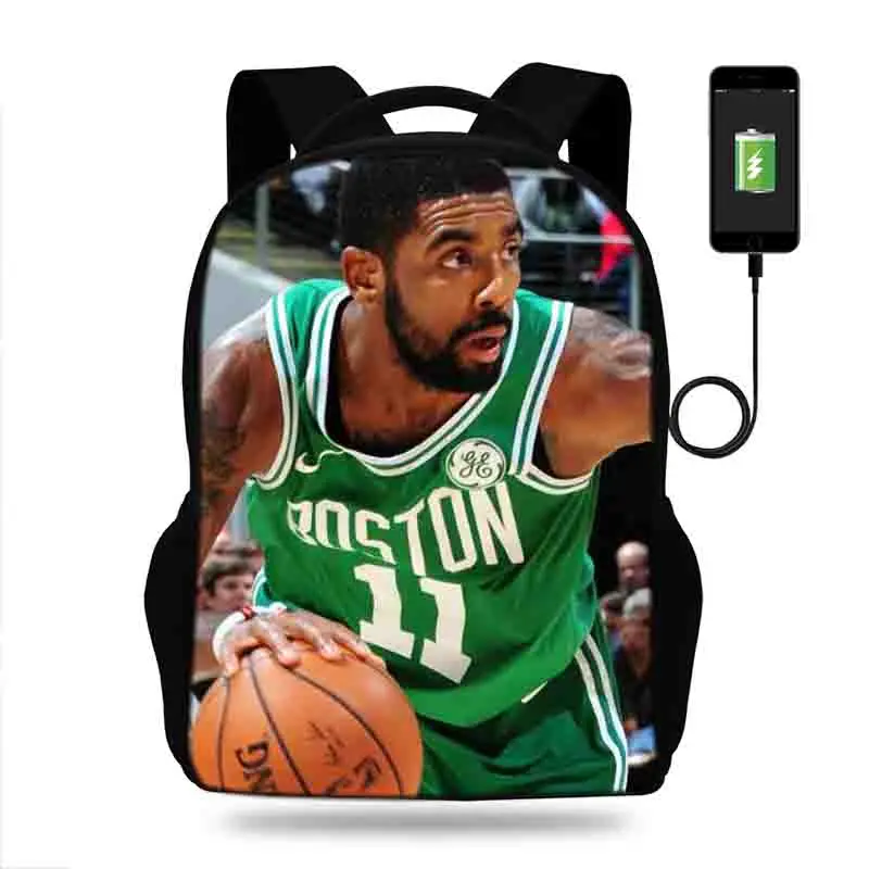 17 дюймов Kyrie Irving Рюкзак Мужские USB зарядка рюкзаки для подростков мальчиков и