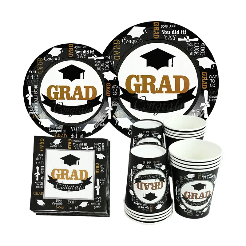 Выпускной вечерние одноразовая посуда черный белый цвет одноразовые тарелки