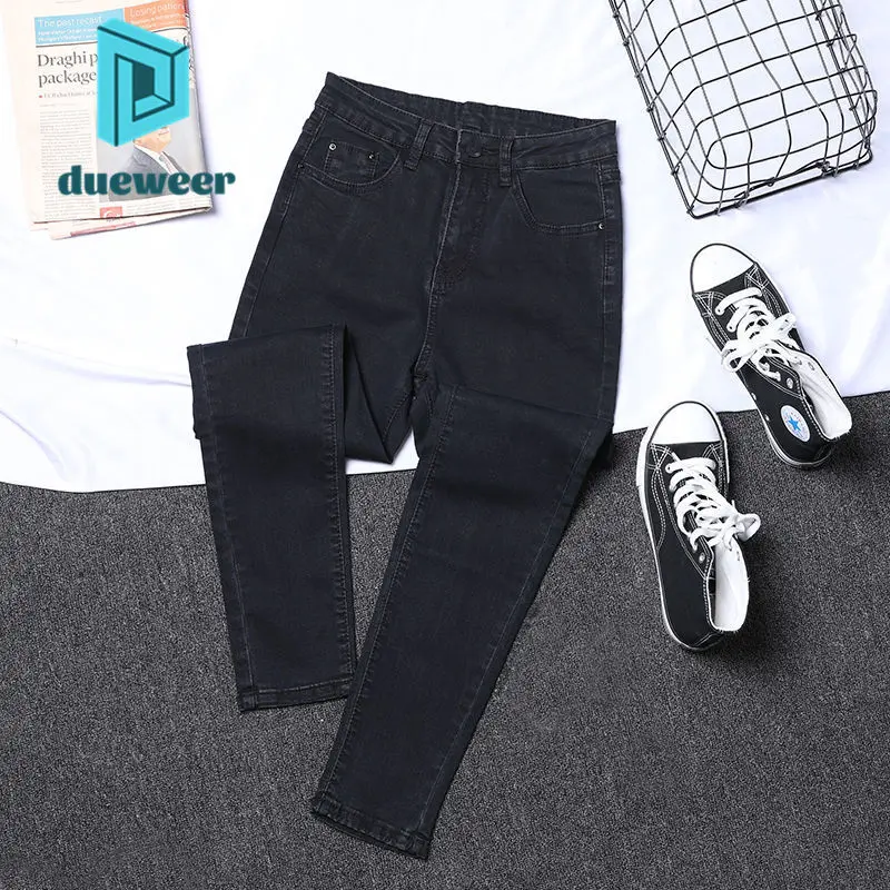 

DUEWEER Women Skinny Hole Jeans Autumn Cropped Pants High Waist Stretch Ankle Tie Jeans Pencil Denim Pants Black Trousers