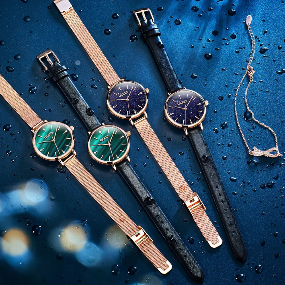 

OLEVS Womens Watches Rose Gold Mesh Band Ultra Thin Fashion Casual Waterproof Starry Sky Quartz Wristwatch Gifts for Ladies
