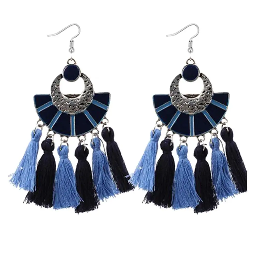 

Ethnic Women Fan Shape Colorful Tassel Dangle Drop Hook Earrings Jewelry Gift