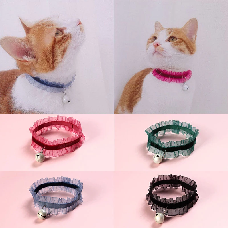 

Elasticity Velvet Lace Cat Collar Pets Cat Neck Ring with Bell Chihuahua Necklace Puppy Dogs Bells Collars Cats Dogs Neck Strap