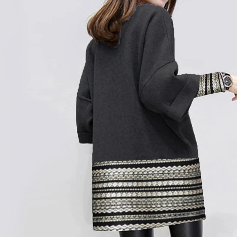 

Women Casual Loose Patchwork O Neck Mini Dress Autumn Winter Elegant Half Sleeve Woolen Dresses Office Ladies Plus Size Dresses