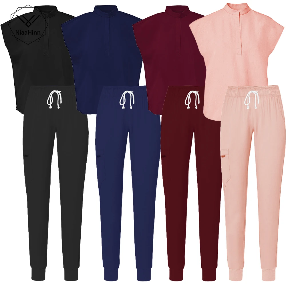 

Hospital pet grooming nurse slim fashion overalls doctor surgery scrub set women scrub short-sleeved medical nursing clothes new