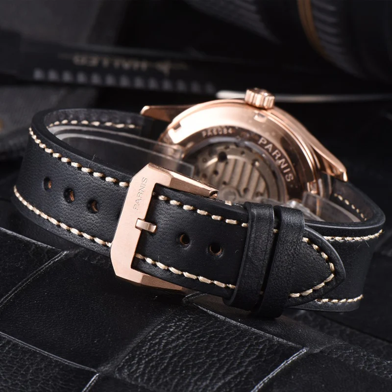 Мужские Водонепроницаемые механические часы с автоматической датой и кожаным