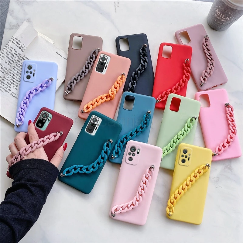 Silicone Bracelet Chain Phone Case On For Xiaomi Redmi Note 10 Pro Max 10S 10 9 S 9s 8t 8 T 7 Pro Soft Fitted Shell Back Cover