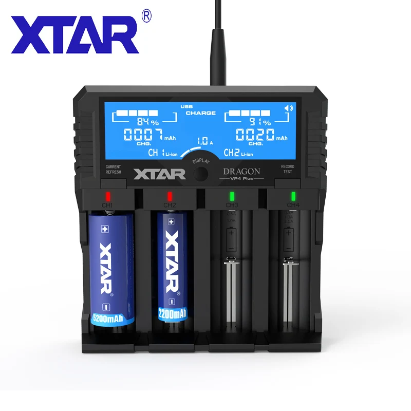 XTAR DRAGON VP4PLUS, зарядное устройство, чехол-адаптер, автомобильное зарядное устройство с ЖК-дисплеем, умная быстрая зарядка, зарядное устройство 18650 21700