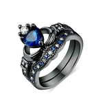 2 шт.компл. модное Дизайнерское черное кольцо с короной винтажный набор колец с голубым Цирконом для женщин аксессуары ювелирные изделия обручальное женское кольцо
