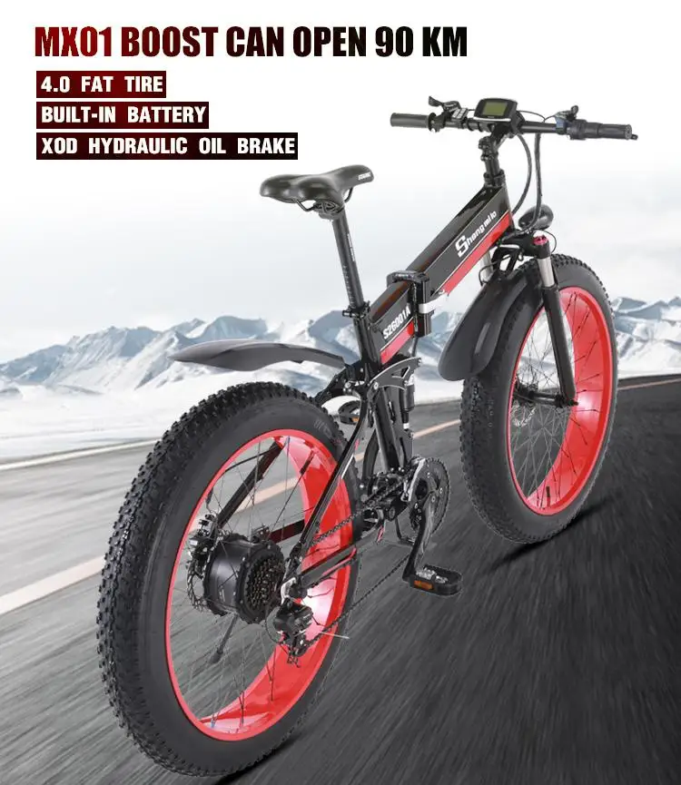 Электрический Снежный скутер двухколесный Электрический велосипед 4,0 Fat Tire мощный электрический велосипед 1000 Вт 48 В внедорожный горный электровелосипед