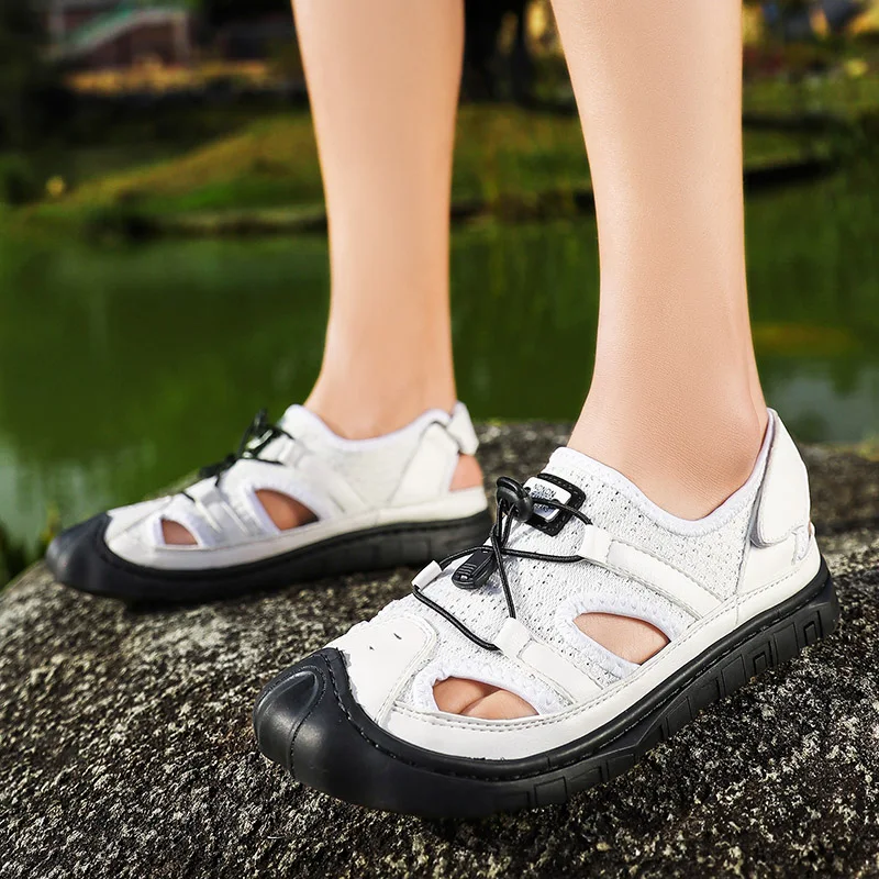 Новинка летние сандалии пляжные мужские шлепанцы из натуральной кожи удобные