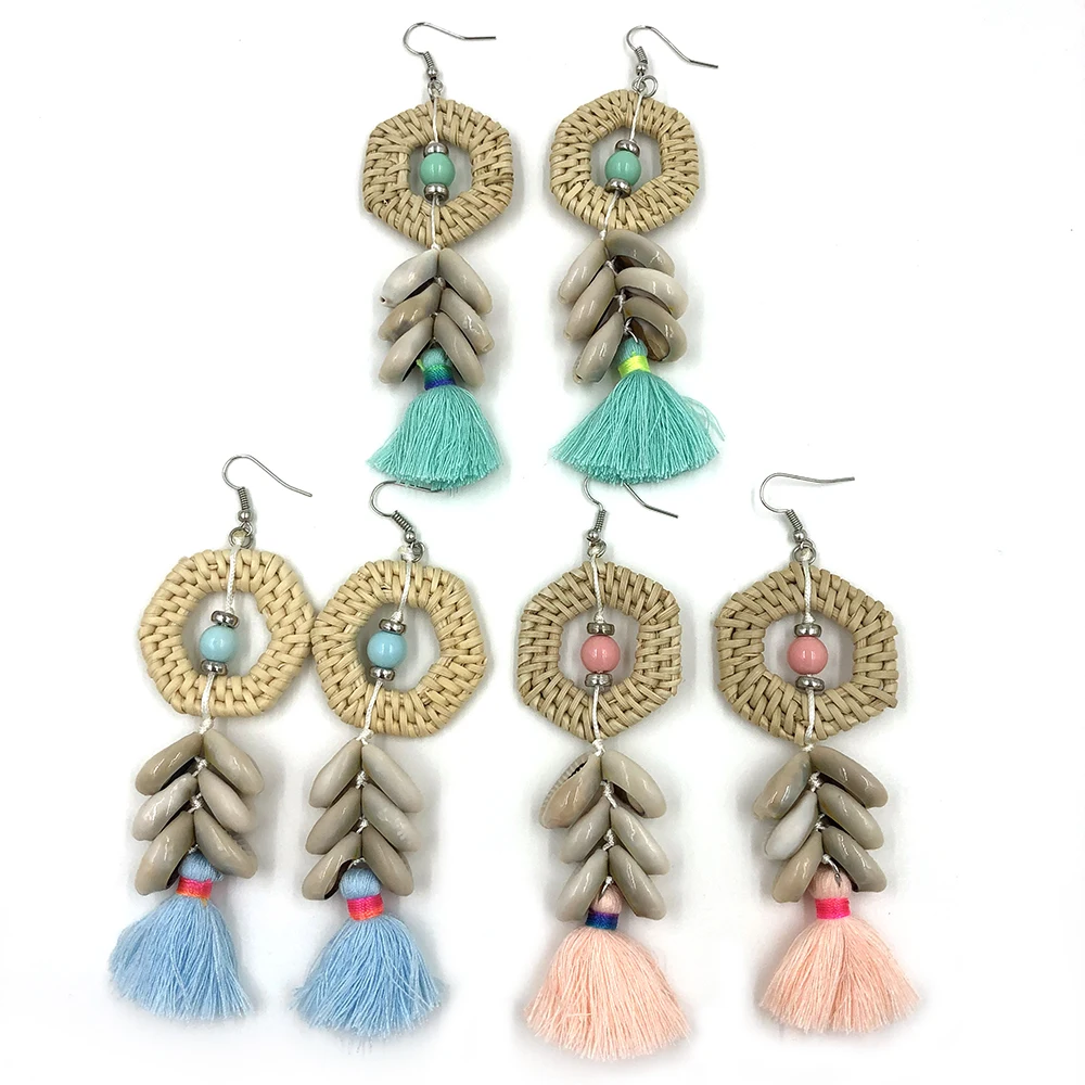 

New Ethnic vintage dangle earrings cotton tassel fringe charms earrings Dream Cather charm Drop earrings for women