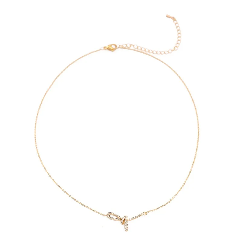 

New Diamond Bow Necklace Female Clavicle Chain Korean Version of Simple Accessories Necklace Fashion Ins Net Red Necklace