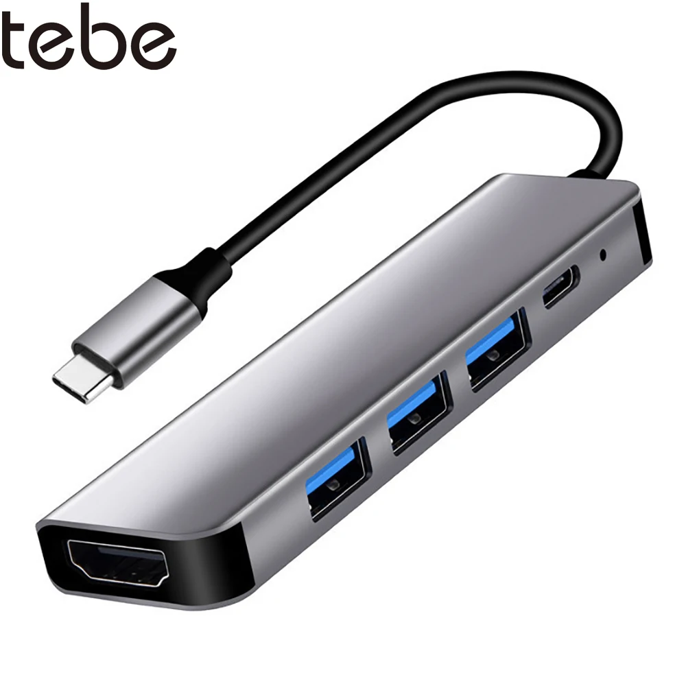 

tebe USB-C Hub Adapter 5 IN 1 Type-c to 4K HDMI-Compatible Multi USB 2.0 Splliter Hub 85W PD Fast Charging For Macbook Huawei