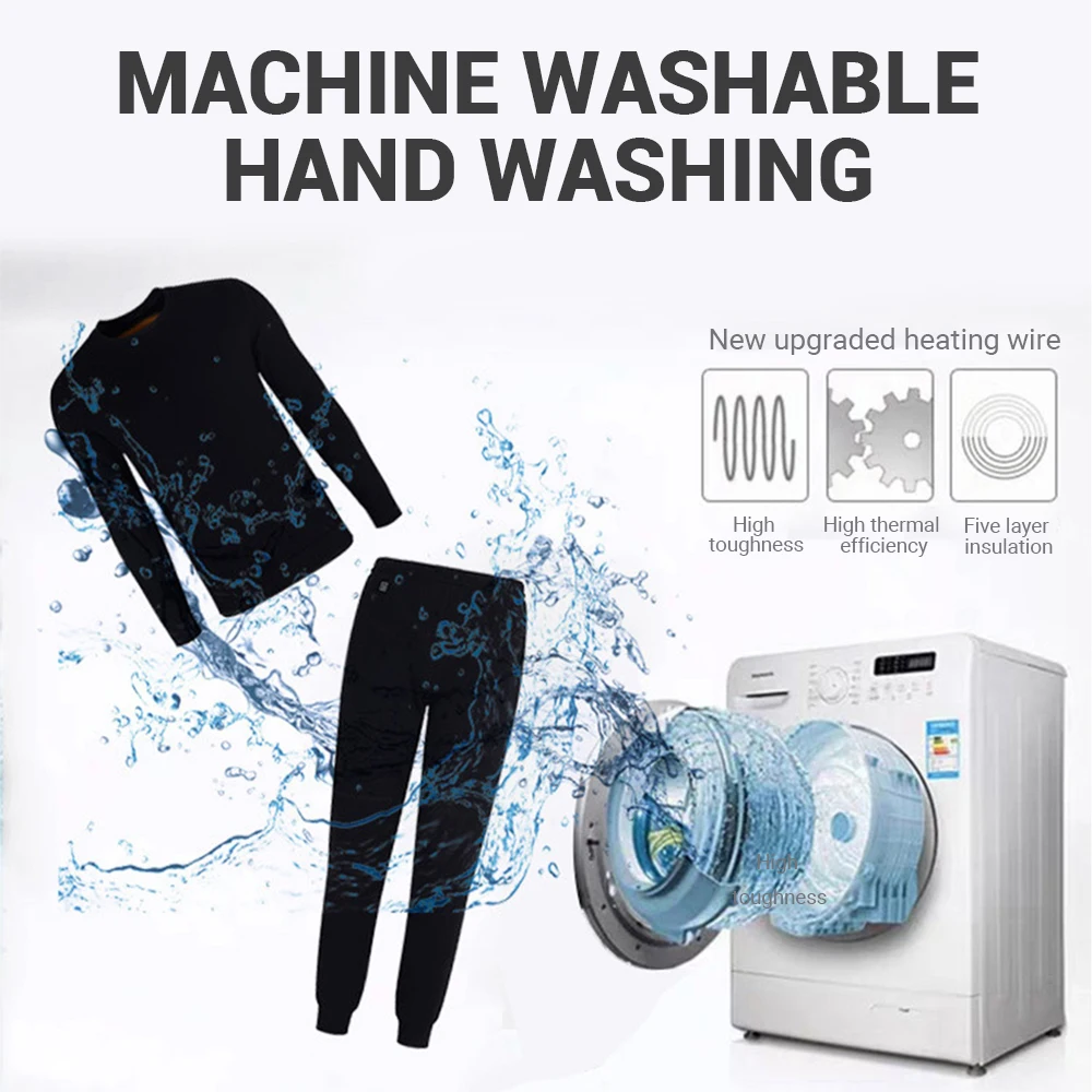 

Latest Winter Heated Underwear Heated T-shirt Heating Pants Set Thermal Underwear Men USB Battery Powered Ski Wear