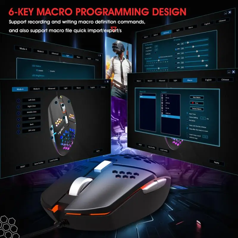 

Wired Gaming Mouse 8000DPI Ergonomic Computer Mouse Gamer Mice Adjustable Anti-sweat With Backlight For PC Laptop