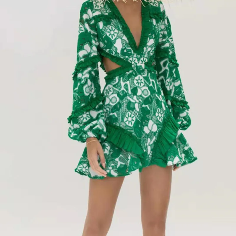 Женское летнее платье с вышивкой Обрезанное агарическими кружевами ажурное