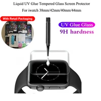 10pcslot uv tempered glass screen protector for apple watch series 5 4 3 2 1 38mm 42mm 40mm 44mm full glue protective glass