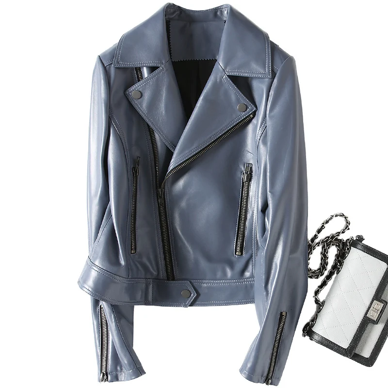 Женская мотоциклетная куртка из натуральной овечьей кожи в Корейском