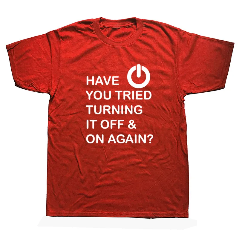 Пробовали выключить и снова фотостудии распечатанный на компьютере с футболка для Для мужчин программист с круглым вырезом Забавный чудак, дурачок футболка