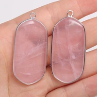 1pcs hot sale natural stone rectangle rose quartzs pendants for diy necklace earring jewelry making for women gift size 23x43mm