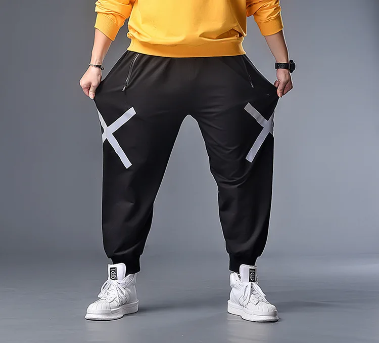 Плюс 7XL 6XL 5XL XXXXL полосатые беговые штаны для мужчин Светоотражающие этикетки трековые шаровары Homme уличная Мужская хип-хоп
