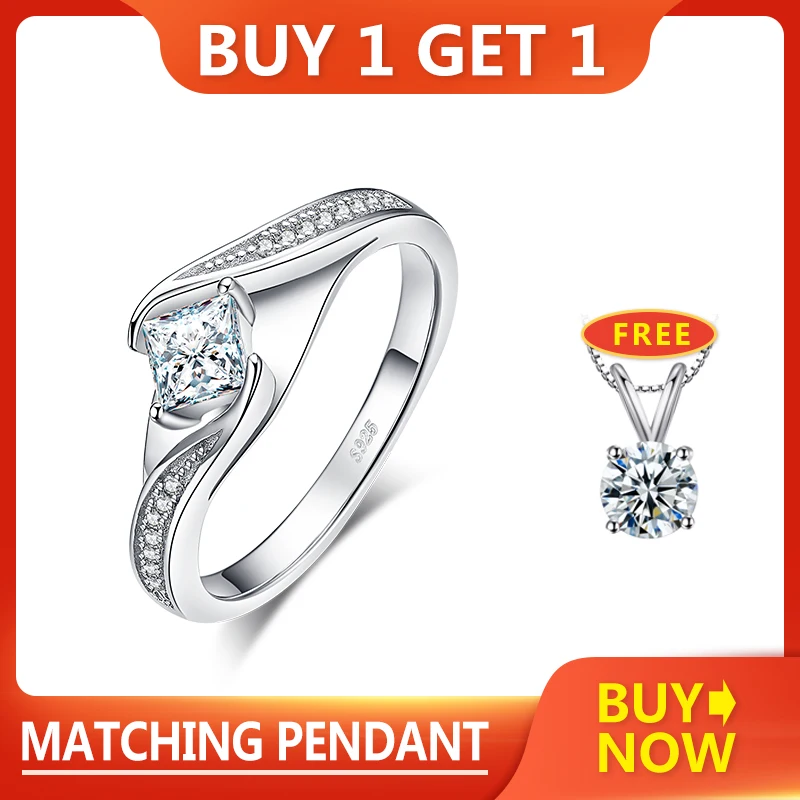 

JewelryPalace Princess Cut Engagement Ring 925 Sterling Silver Rings for Women Promise Ring Wedding Rings Silver 925 Jewelry