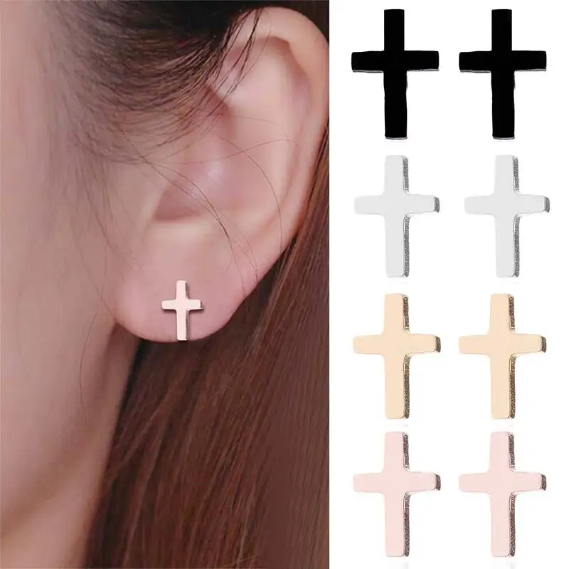 

1 Pair New Punk Korean Cross Stud Earrings Cross Stainless Steel Earrings For Women Girls Jewelry Gifts