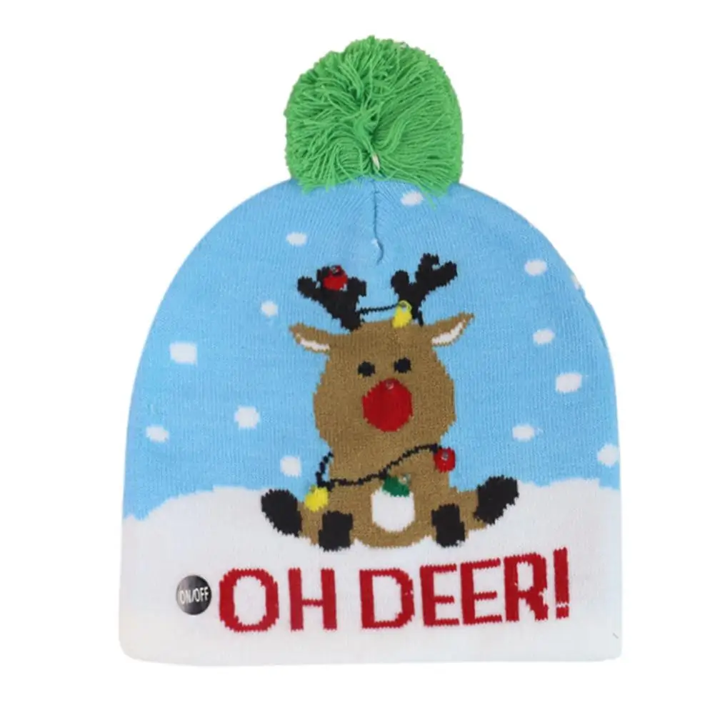 Skillful Manufacture Flanging Christmas Knitted Hat Superior Quality with Ball and LED Color Light for Children Gifts |