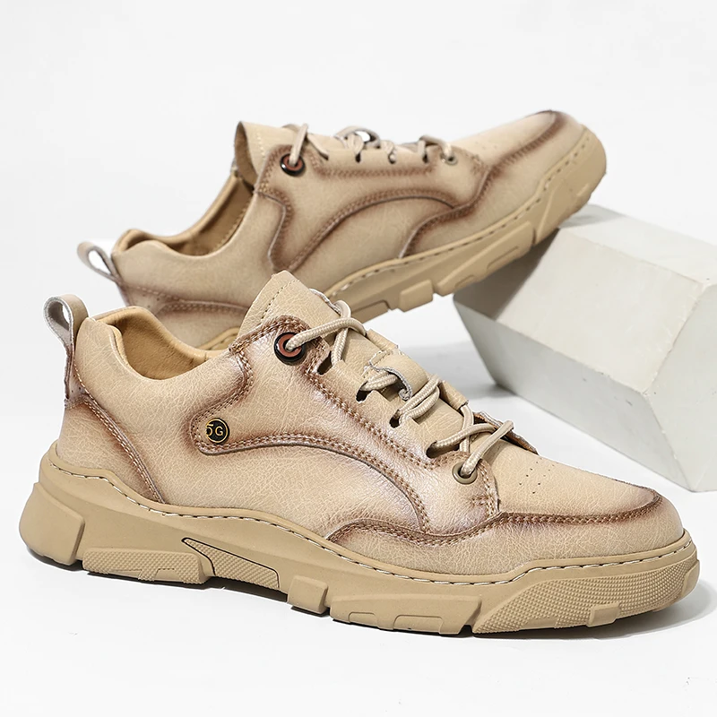 spesifikasi Sepatu Kasual Pria Sepatu Bertali Pergelangan Kaki Pasir Coklat Musim Semi Musim Gugur Sneakers Kulit Asli Harian Sepatu Pria Muda Zapatos Hombre