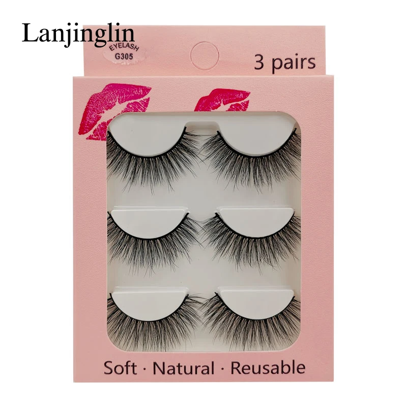 G305 LANJINGLIN 1/3/5 пар 3D из меха норки накладные ресницы натуральные длинные ресницы тонкие Макияж Наращивание ресниц пикантные Поддельные Ресницы cilios - Цвет: G305