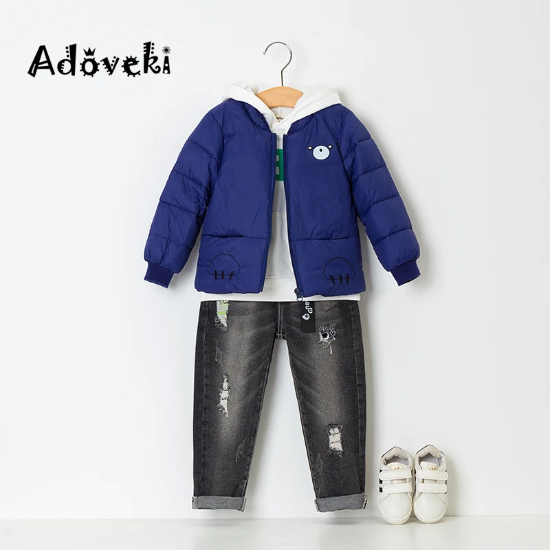 Adoveki/Новинка года; Модная хлопковая куртка для девочек и мальчиков; симпатичное теплое и мягкое пальто на молнии; 4 цвета на выбор; Детское пальто - Цвет: Тёмно-синий