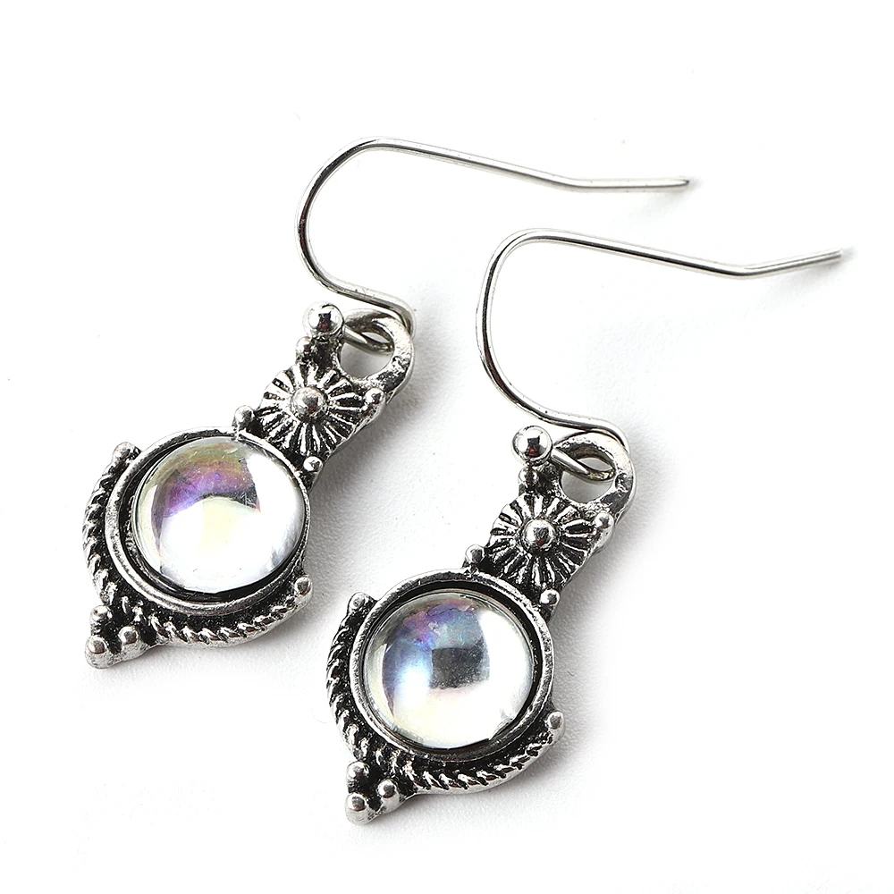 

2020 Newest Rainbow Moonstone Vintage Earrings Jewelry Silver Color Dangle Earrings Indian Jewelry